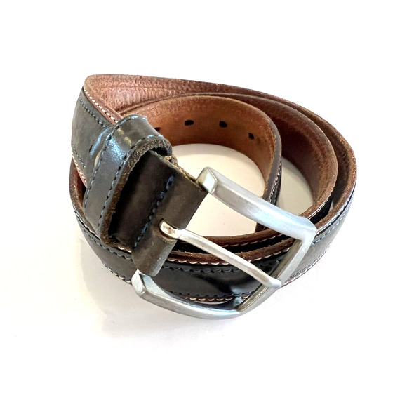 Vintage Cavalieri Men's Genuine Leather M/I Italy Brown Belt w/ Blue Stitching - Picture 1 of 7